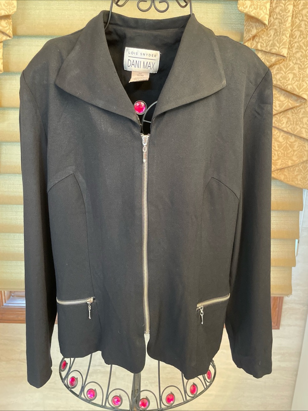 Lois Snyder Dani Max Black Full-Zip Jacket Silver Hardware Vintage Sz 20 Tall